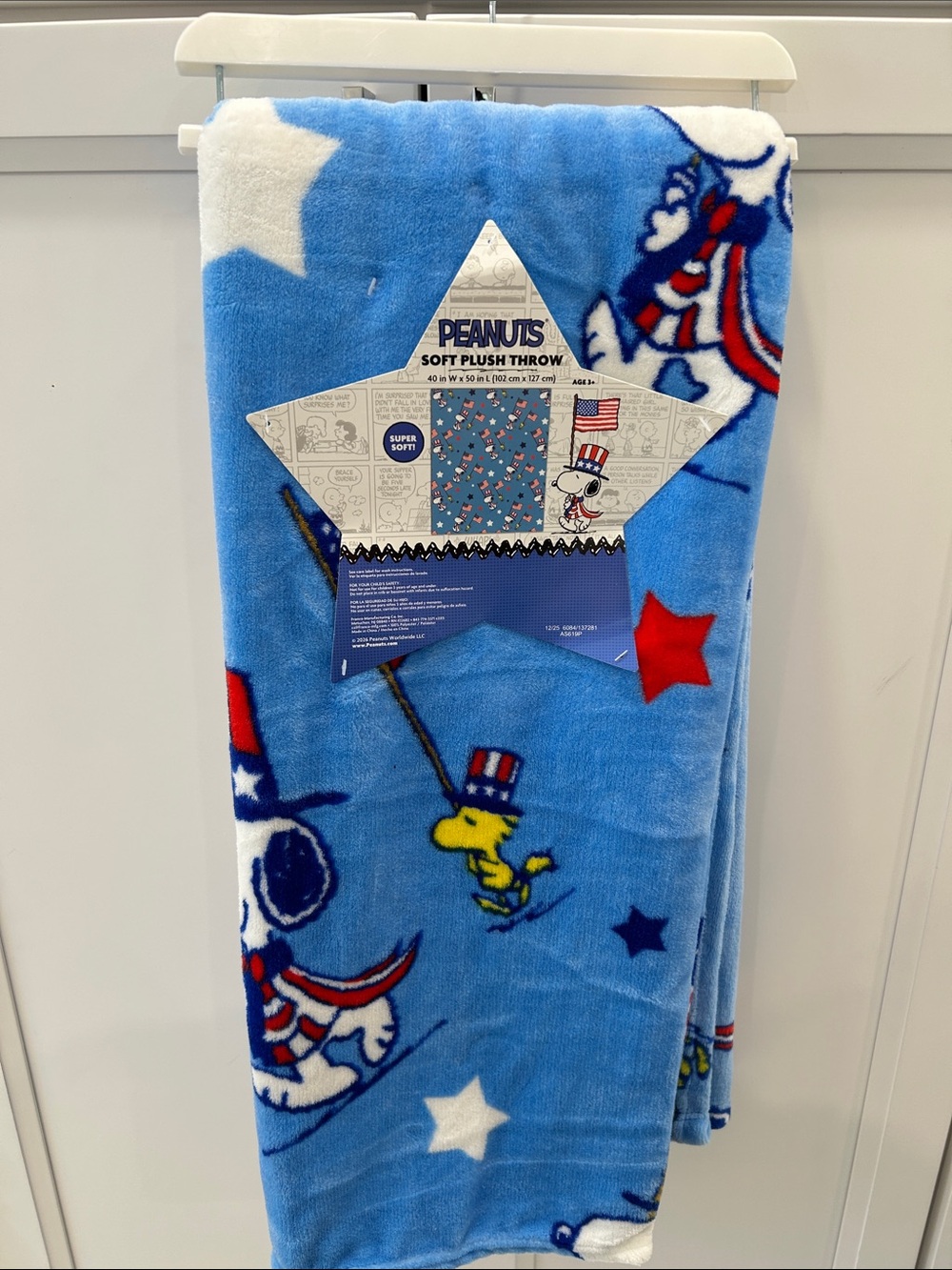 Peanuts Snoopy July 4th Patriotic Soft Plush Throw Blanket 40”x50”